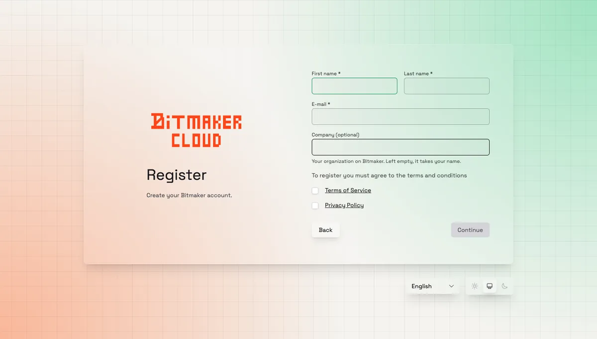 Bitmaker Cloud — Create your account